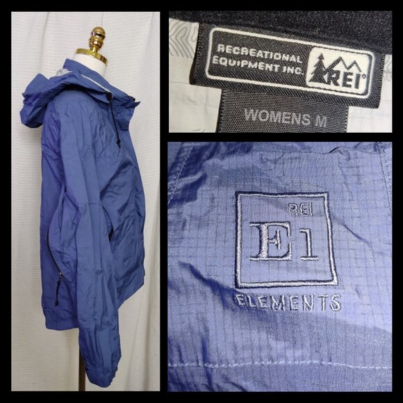 REI Jackets & Blazers - REI Elements E1 Hooded Blue Rain Jacket | Zipper | Vents | Waterproof | Medium